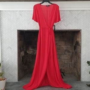 Lulu's red maxi wrap dress